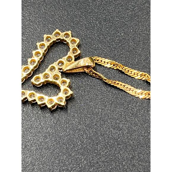 Yellow Gold 14kt Cubic Zirconia Heart Pendant 10k Singapore Chain Necklace *14” - Picture 6 of 12